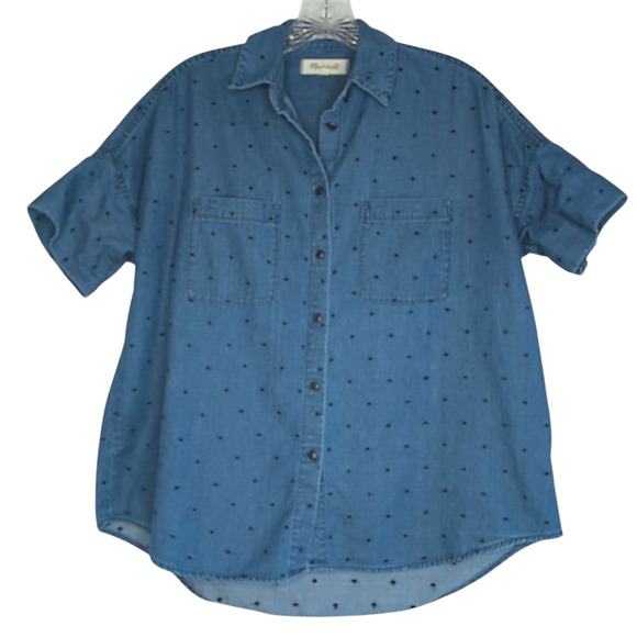 Madewell Denim Courier Button Front Shirt in Metallic Dots, Women's XS - Picture 10 of 10